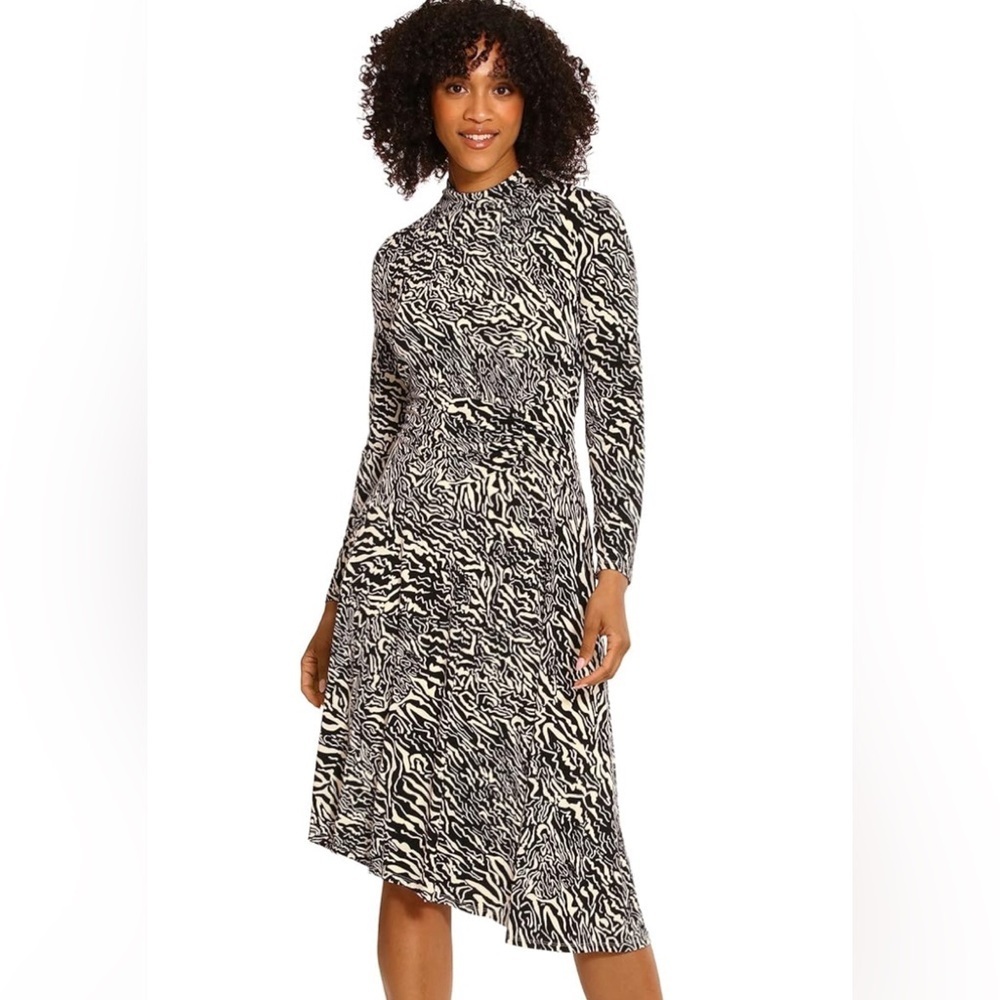 Maggy London Women's Plus Midi Dress With Asymmetrical Hem, Charcoal/Cream-24W